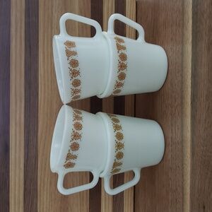 Vintage Retro Pyrex Golden Butterfly Coffee Tea Mugs Set Of 4, 1410 yellow white